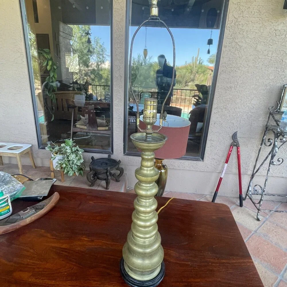 Mid Century Brass Candlestick Table Lamp